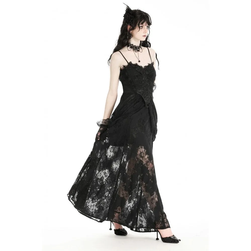 Women's Gothic Floral Embroidered Lace Wedding Slip Dress