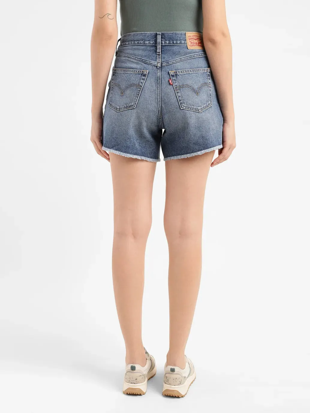 Women's High Rise Mid Indigo Regular Fit Denim Shorts