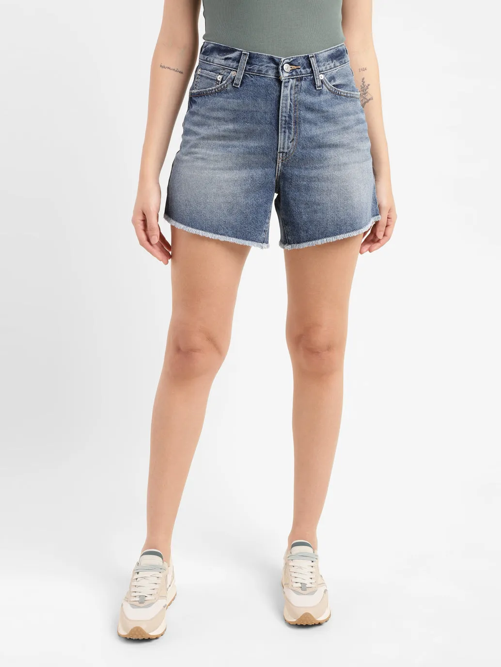 Women's High Rise Mid Indigo Regular Fit Denim Shorts