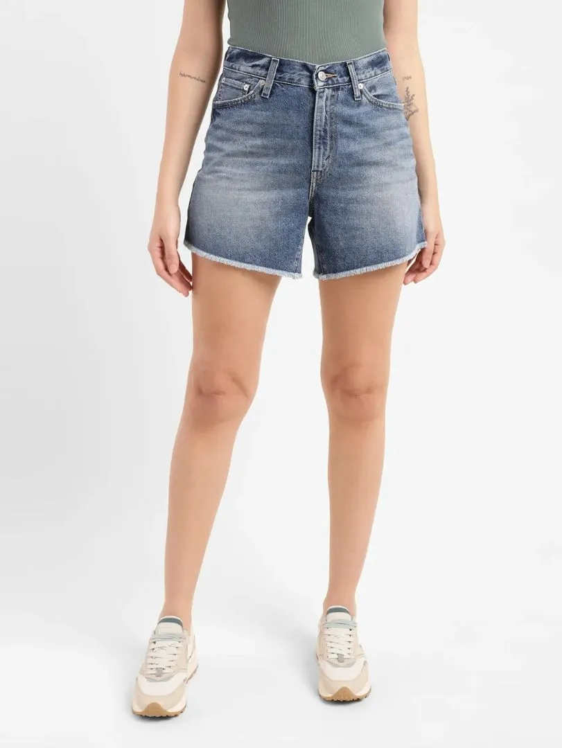 Women's High Rise Mid Indigo Regular Fit Denim Shorts