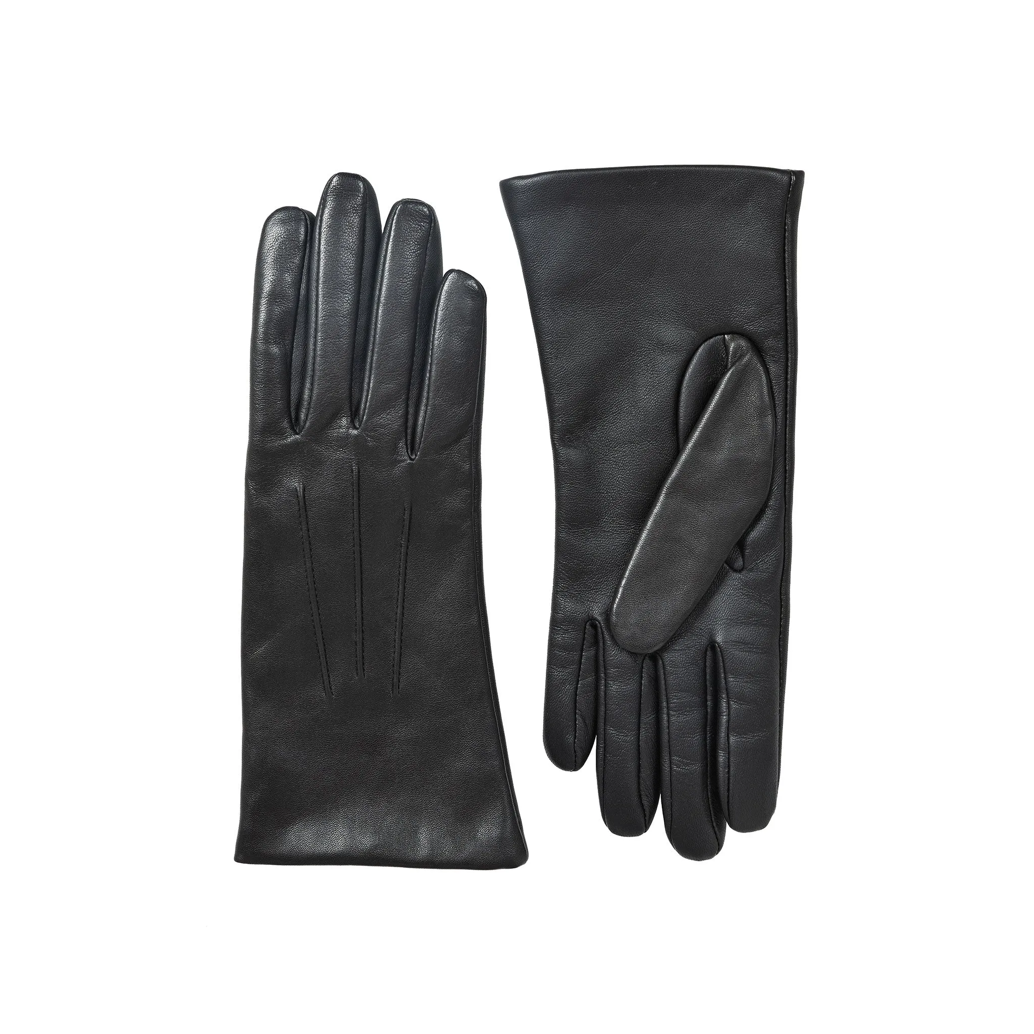 Women’s Touchscreen Three-Point Cashmere-Lined Leather Gloves