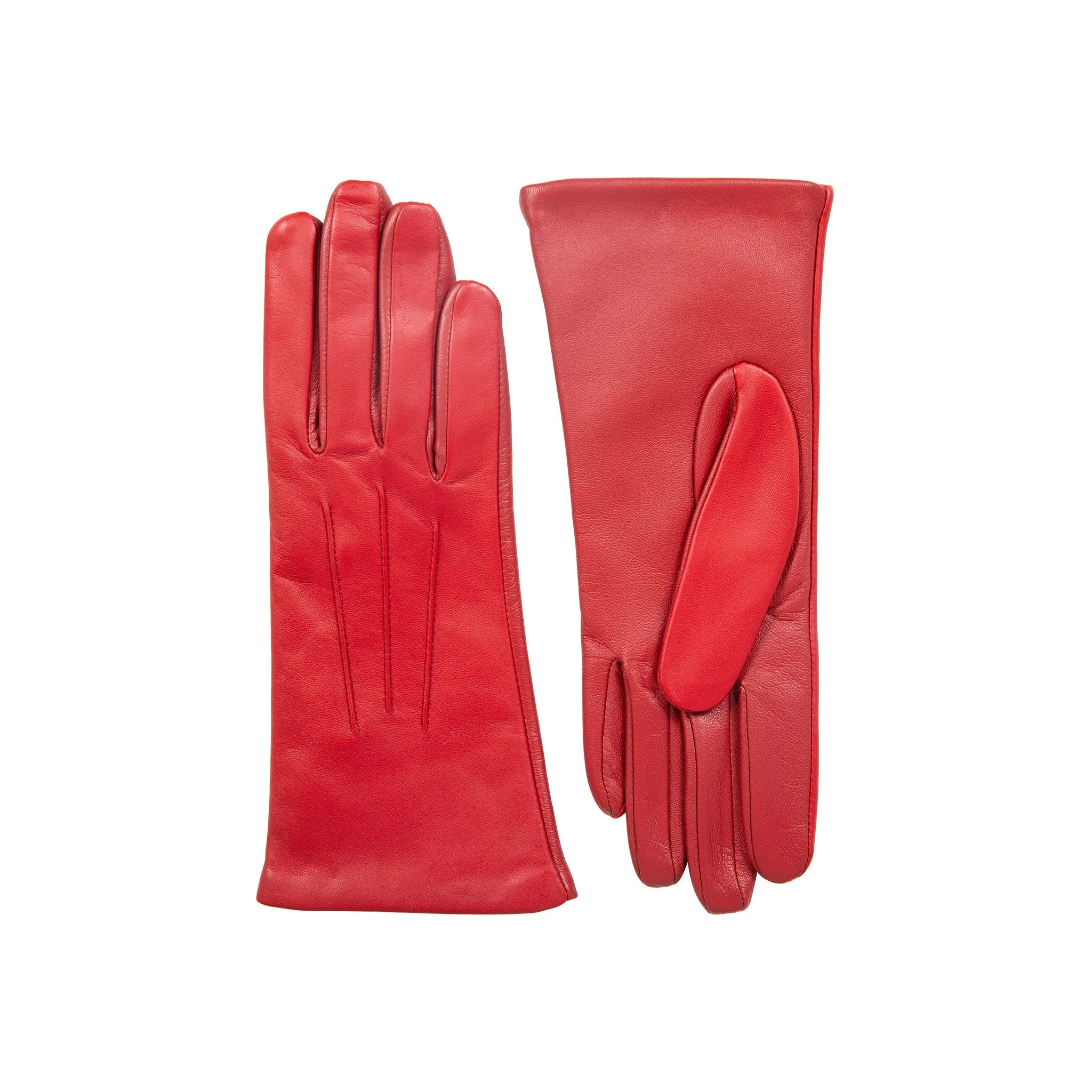 Women’s Touchscreen Three-Point Cashmere-Lined Leather Gloves