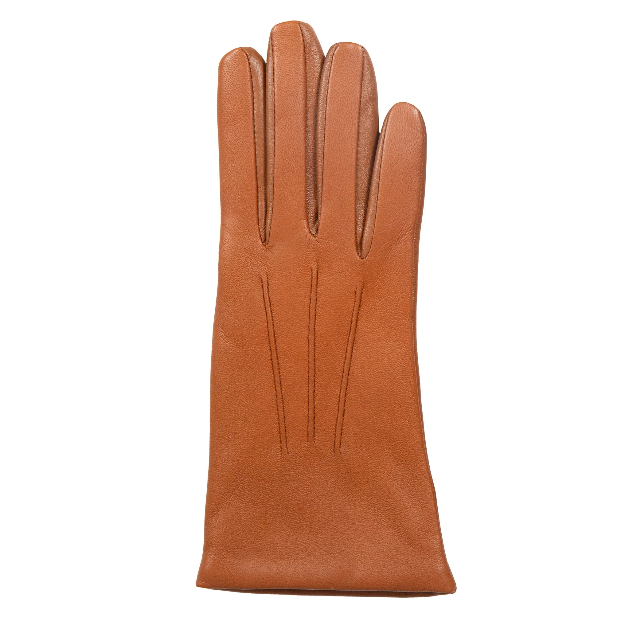 Women’s Touchscreen Three-Point Cashmere-Lined Leather Gloves