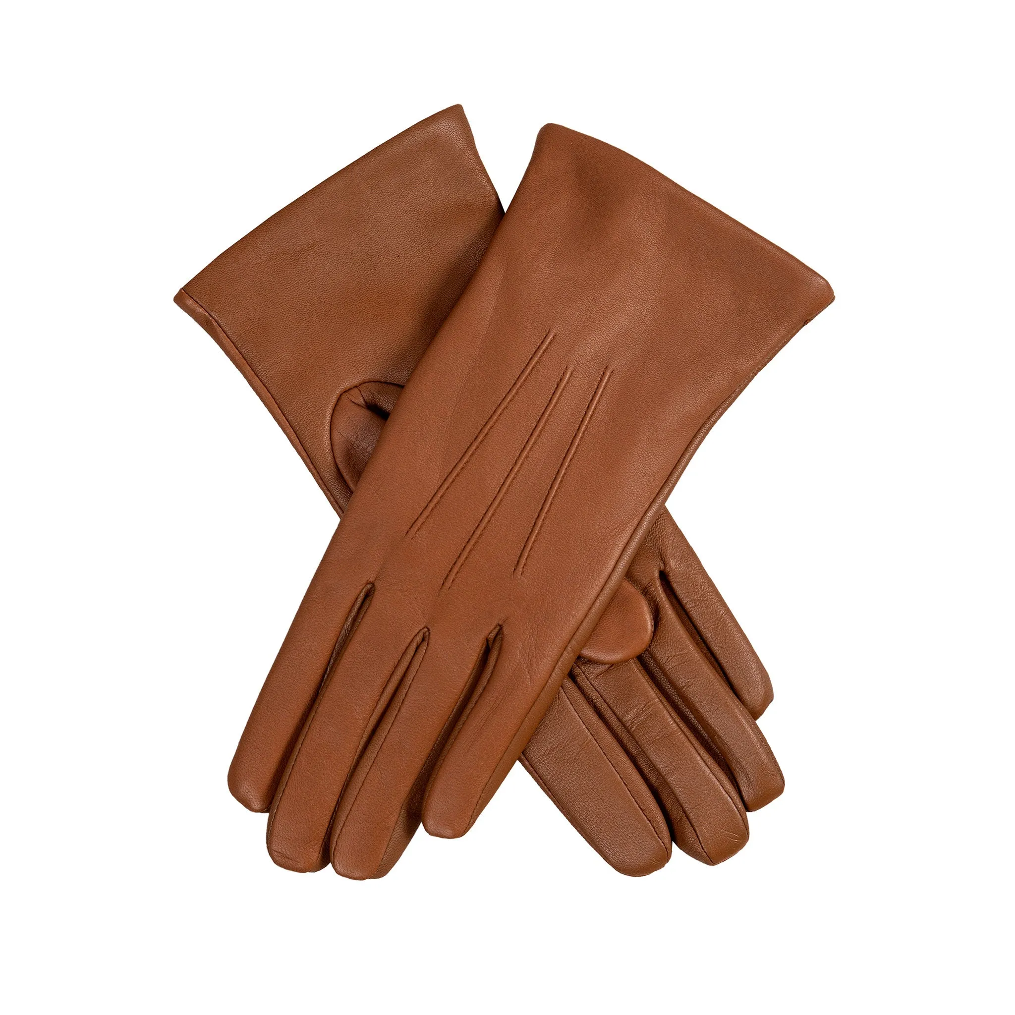 Women’s Touchscreen Three-Point Cashmere-Lined Leather Gloves