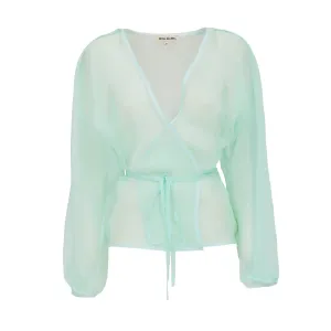 Wrap Sheer Organza Blouse Mint Green