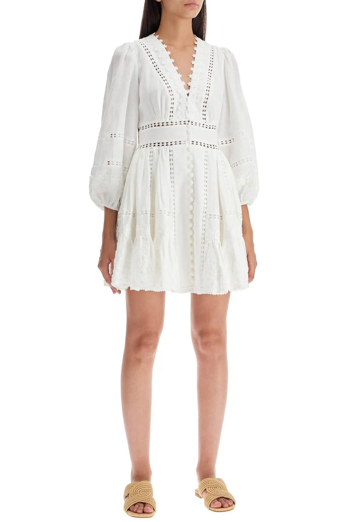 ZIMMERMANN short dress with cutwork embroidery details